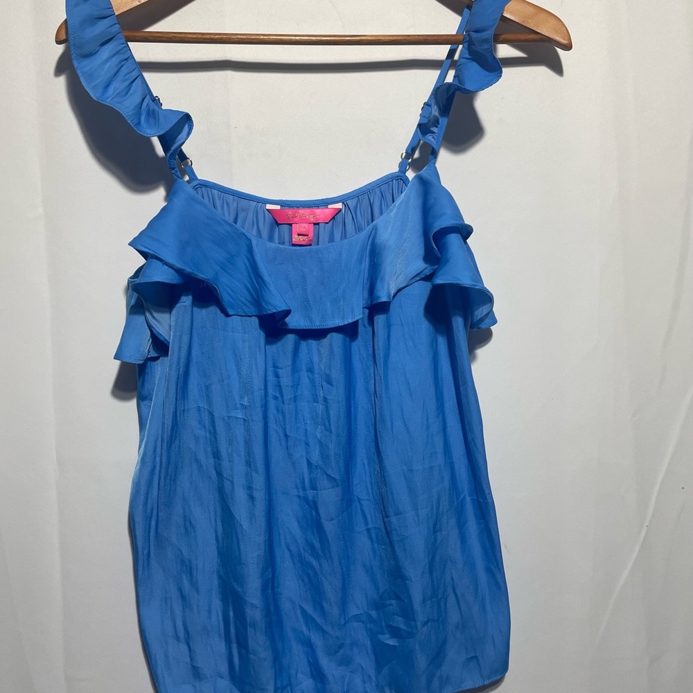 Lilly Pulitzer Vibrant Blue Ruffle Camisole xs beautiful